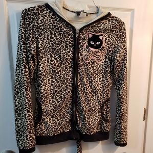 True Love brand Medium cheetah print fuzzy lightweight zip hoodie with ears